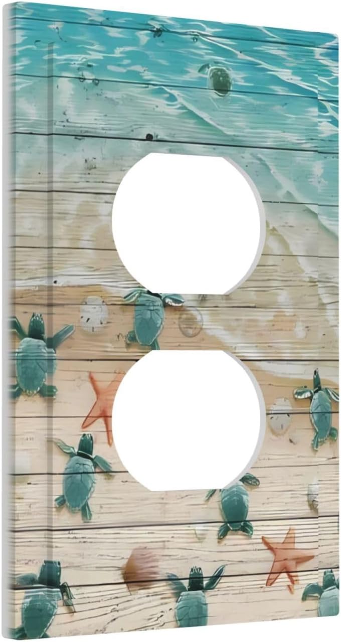 ranedula Art Blue Green Sea Ocean Beach Turtle Duplex Switch Wall Plate Decorative Electrical Receptacle Outlet Cover Standard Size 1-Gang Socket Plug Covers Bathroom Shower Room Marine Decor - Image 2